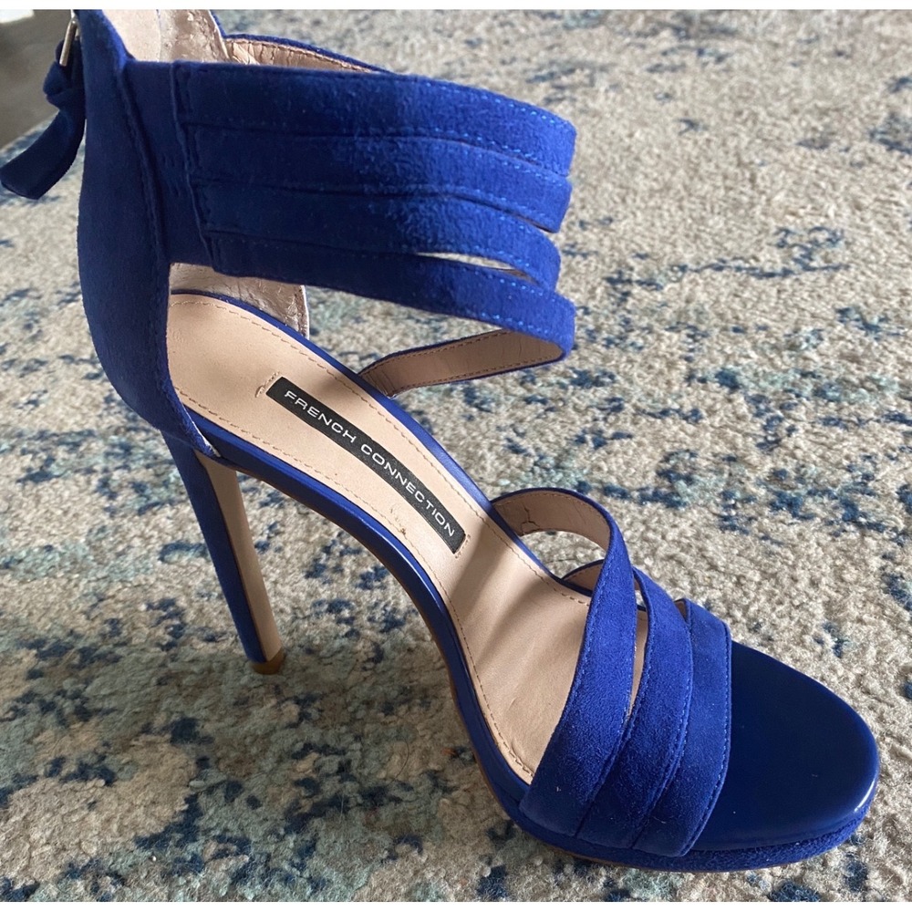 French Connection Monarch Blue Suede Multi Strap Cage Stiletto Heels Sandals 7.5 - Picture 11 of 11